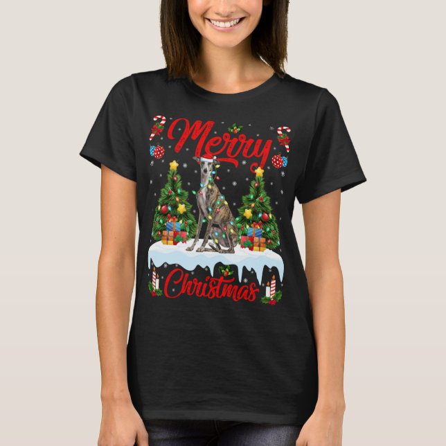 T-shirt Greyhound Dog Lights Xmas Tree Père Noël Greyhound (Devant)