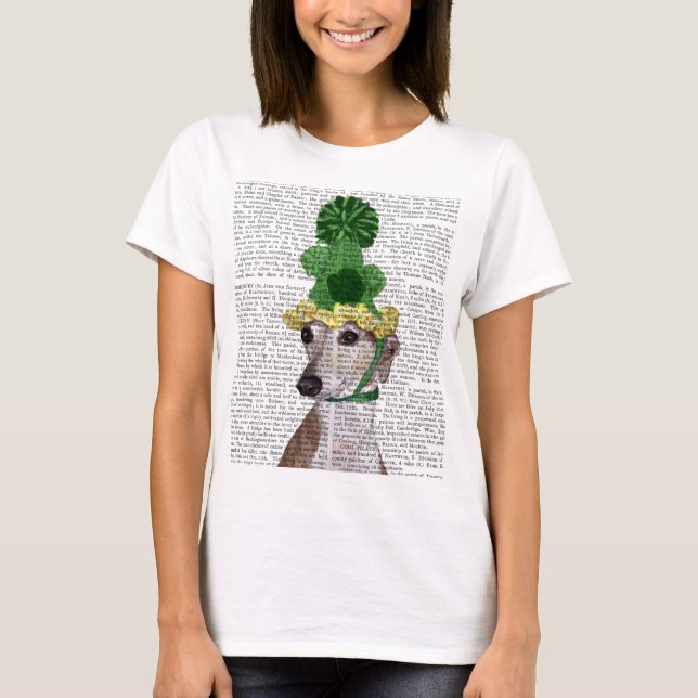 T-shirt Greyhound in Green Knitted Hat 2 (Devant)