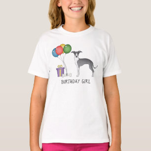 T-shirt Greyhound Italien Bleu Et Blanc - Fille Anniversai