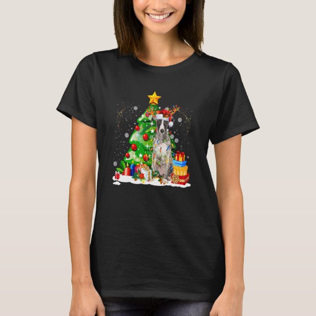 T-shirt Greyhound Reindeer Christmas Lights  Dog Xmas (Devant)
