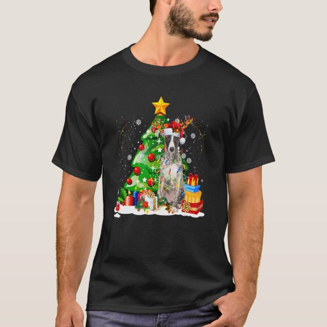 T-shirt Greyhound Reindeer Christmas Lights  Dog Xmas (Devant)