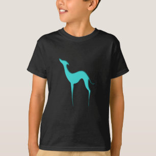 T-shirt Greyhound Whippet chien turquoise silhouette bleue