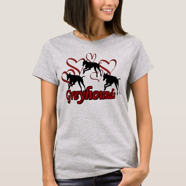 T-shirt Greyhounds Et Coeurs Rouges (Devant)
