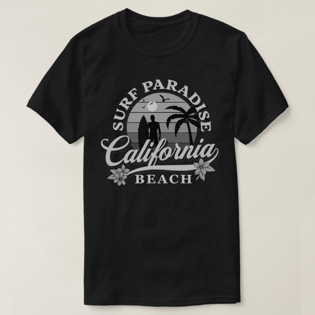 T-shirt Greyscale Surf Design Surf Paradise à California (Design devant)