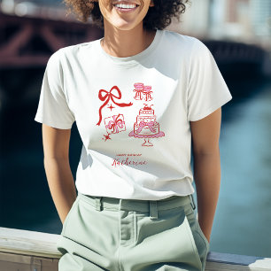 T-shirt Gribouillages rouges et roses dessinés à la main p