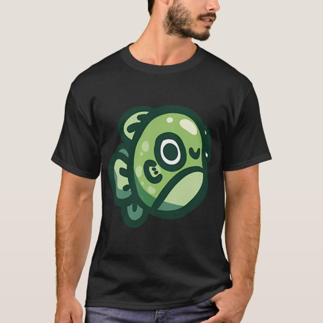 T-shirt Gribouillis de poisson vert (Devant)