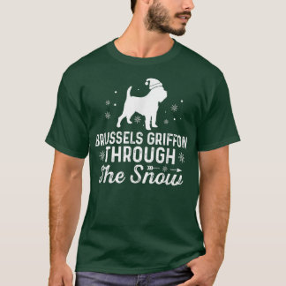 T-shirt Griffon de Bruxelles à travers la neige Noël drôle