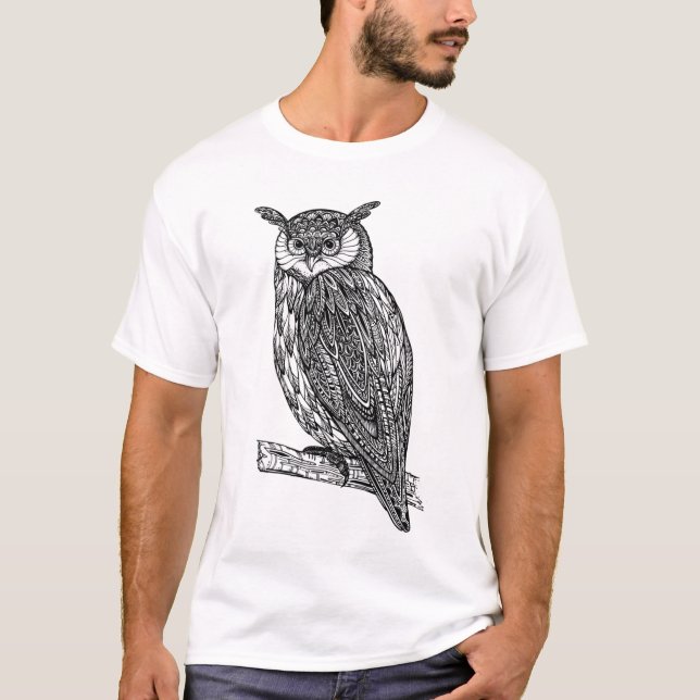 T-shirt Griffonnage animal de hibou de totem sauvage (Devant)