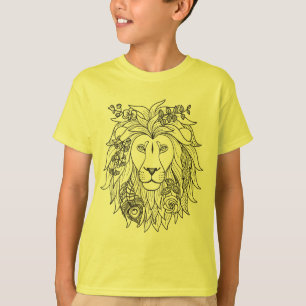 T-shirt Griffonnage de lion et de fleurs