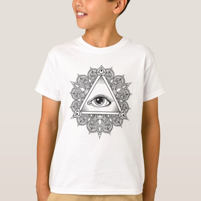 T-shirt Griffonnage de symbole de pyramide d'oeil (Devant)