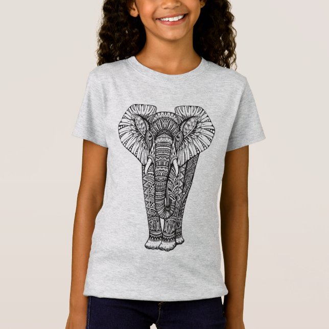 T-Shirt Griffonnage d'éléphant modelé par imaginaire (Devant)