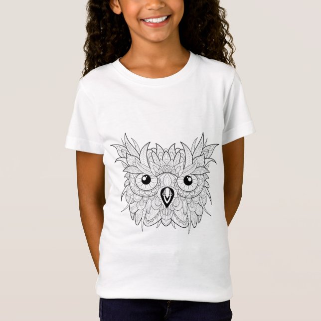 T-Shirt Griffonnage mignon de portrait de hibou (Devant)