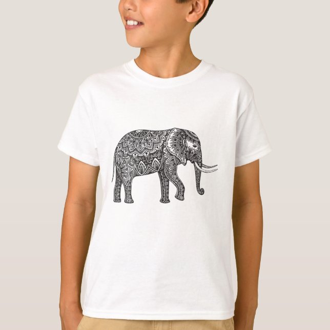 T-shirt Griffonnage stylisé d'éléphant d'imaginaire (Devant)
