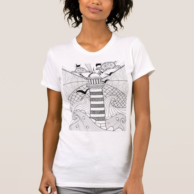 T-shirt Griffonnage tiré par la main de phare (Devant)