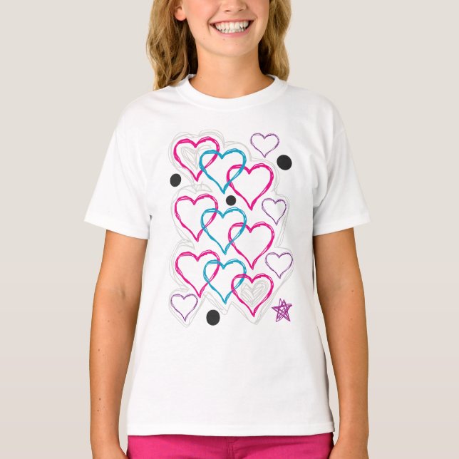 T-shirt Griffonnages de coeur d'amour (Devant)