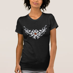 T-SHIRT GRIFFONS ET FLEURS BLANCS AVEC LA GEMME ROUGE