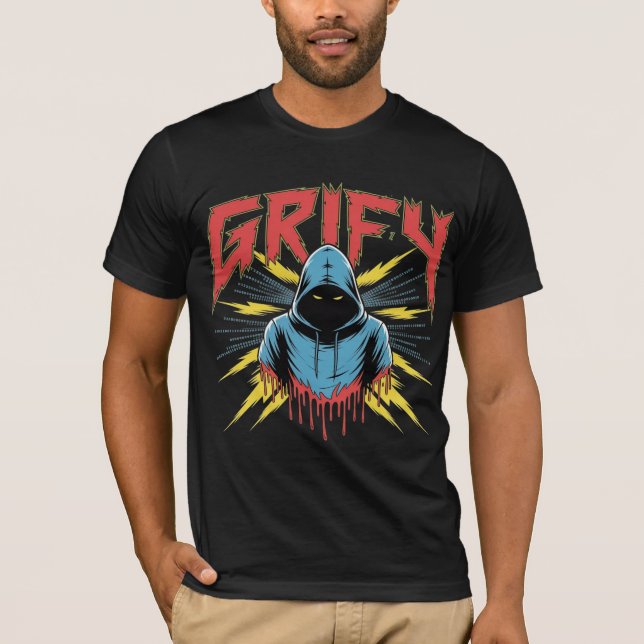 T-shirt Grify Cyber Hacker Art Hooded Rogue Binary Code  (Devant)