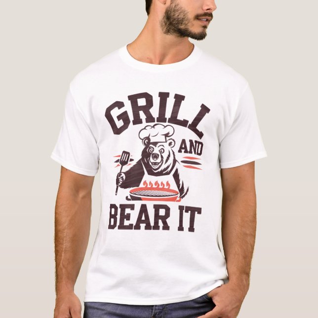 T-shirt Gril drôle et ours à BBQ Papa Chef Pun (Devant)