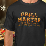 T-shirt GRILL MASTER BBQ personnalisé<br><div class="desc">L'accessoire ultime pour tout maître Grill qui se respecte : un t-shirt personnalisé avec le titre GRILL MASTER en flammes et typographie de feu et un nom ou une expression amusante ou dire. C'est la façon idéale de montrer son amour de la cuisine à l'extérieur, que ce soit en bouillonnant...</div>