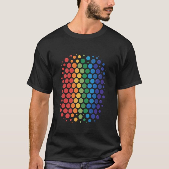 T-shirt Grille de points en demi-teintes arc-en-ciel rétro (Devant)