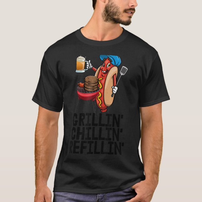 T-shirt Grillin Chillin Refillin Femmes Hot Dog & Beer Pou (Devant)
