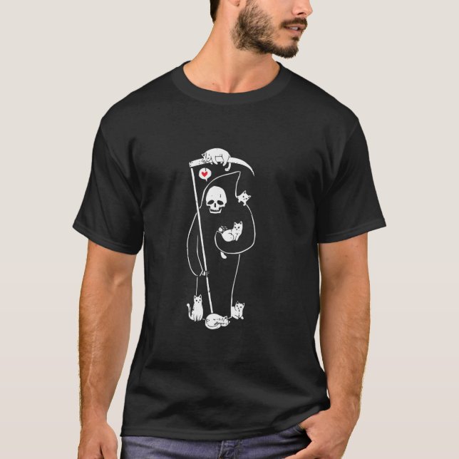 T-shirt Grim Reaper Chat Halloween Conception Effrayant Sk (Devant)