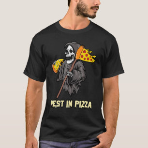 T-shirt Grim Reaper Eating Pizza Slice a Reste Pizza