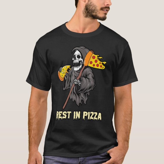 T-shirt Grim Reaper Eating Pizza Slice a Reste Pizza (Devant)