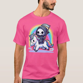 T-shirt Grim Reaper équitation Unicorn Funny Rainbow Heavy