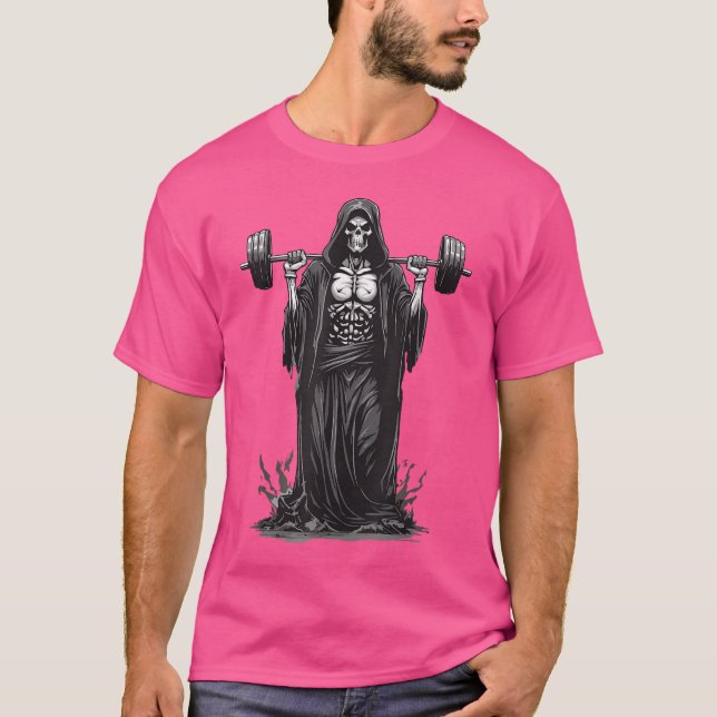 T-shirt Grim Reaper Funny Bodybuilder Barbell Deadlifter T (Devant)