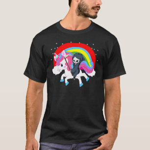 T-shirt Grim Reaper Monter Une Unicorne Arc En Ciel Angel 