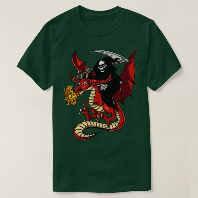 T-shirt Grim Reaper Riding Dragon (Design devant)