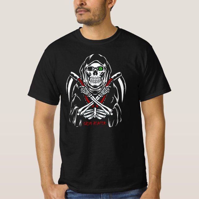 T-shirt Grim Reaper Scythe Décès Skeleton Bones Halloween (Devant)