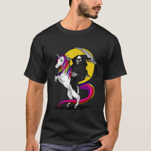 T-shirt Grim Reaper Skeleton Death Riding Unicorn Hallowee