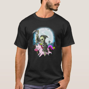 T-shirt Grim Reaper Skull Riding Unicorn Décès Unicorn Hal