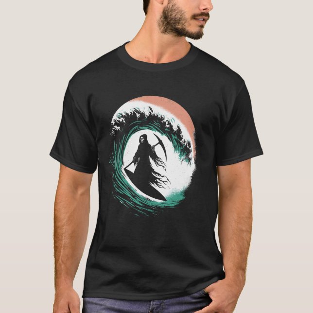 T-shirt Grim Reaper Surf - Costume Éffrayant Halloween Sur (Devant)