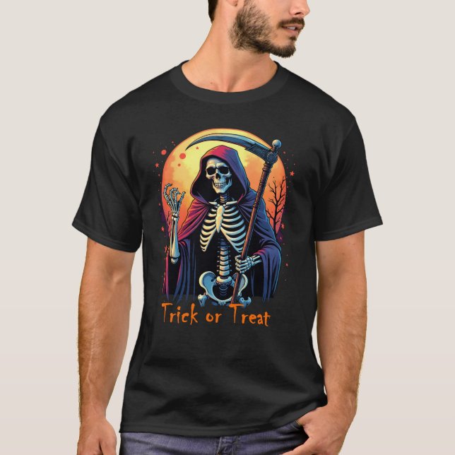 T-shirt Grim Reaper Trick ou traiter Halloween Tee (Devant)