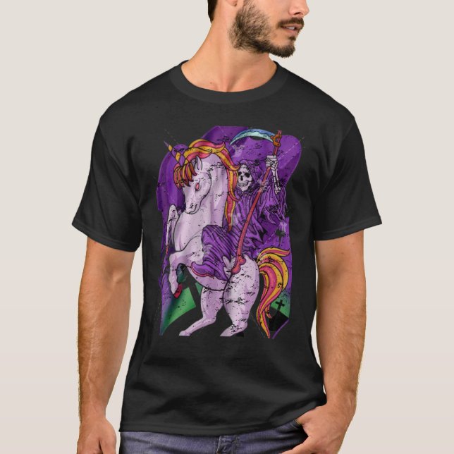 T-shirt Grim Reaper Unicorn Pastel Goth Death Skeleton Mag (Devant)