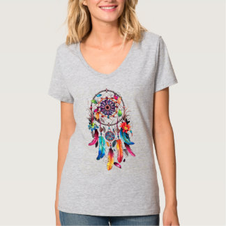 T-Shirt gris à manches mi-longues et col en V