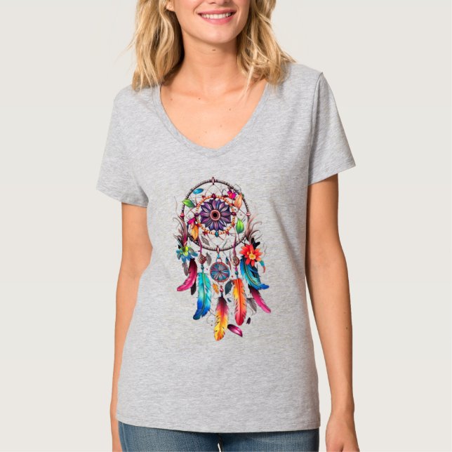 T-Shirt gris à manches mi-longues et col en V (Devant)