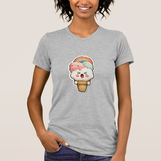T-shirt gris avec graphique arc-en-ciel mignon (Devant)
