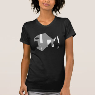 T-shirt Gris Blanc Abstrait Poisson contemporain Art Abstr