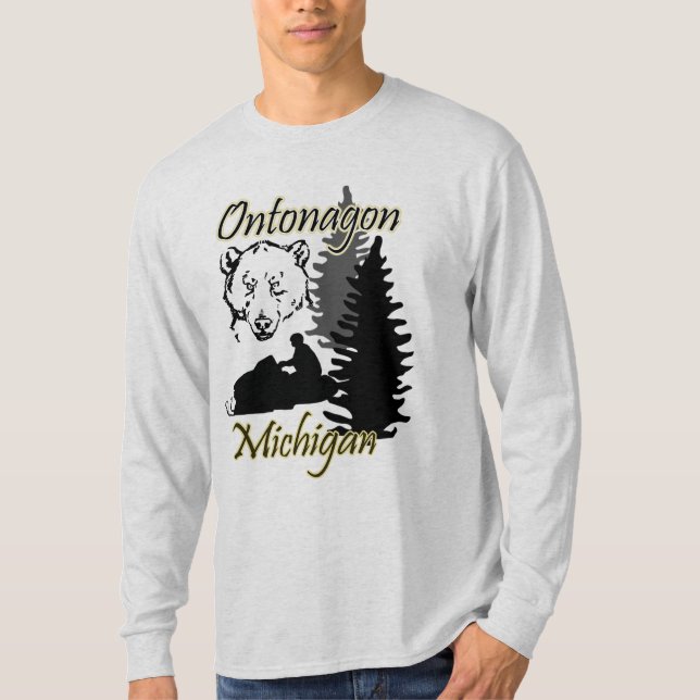T-shirt Gris de l'ours LS de Snowmobile d'Ontonagon (Devant)