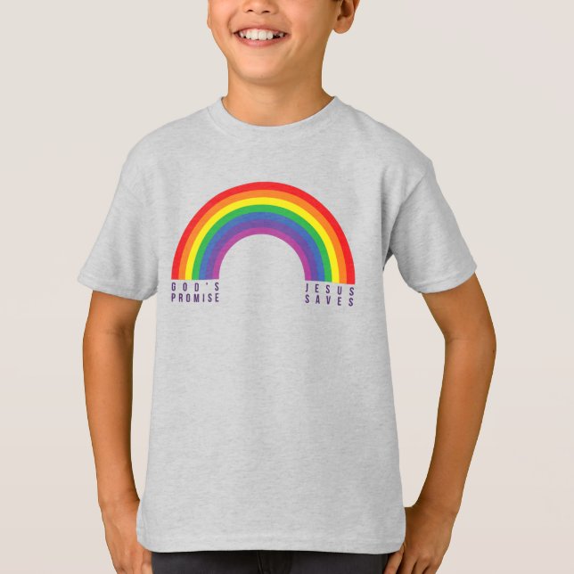 T-shirt gris du garçon Arc-en-ciel Jésus sauve (Devant)