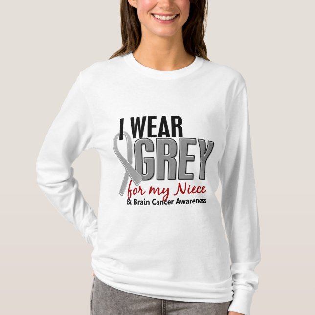 T-shirt Gris d'usage du CANCER DU CERVEAU I pour ma nièce (Devant)
