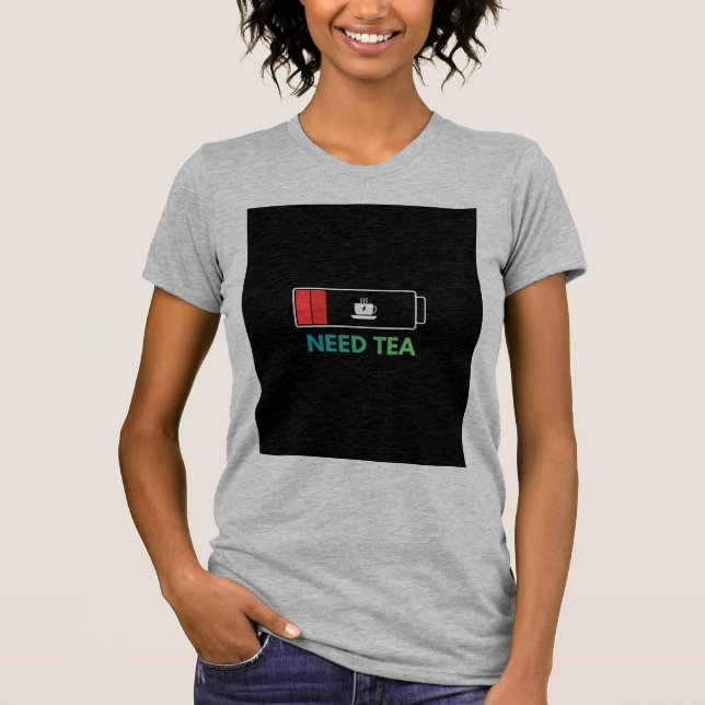 T-shirt gris Heather avec motif de thé (Devant)