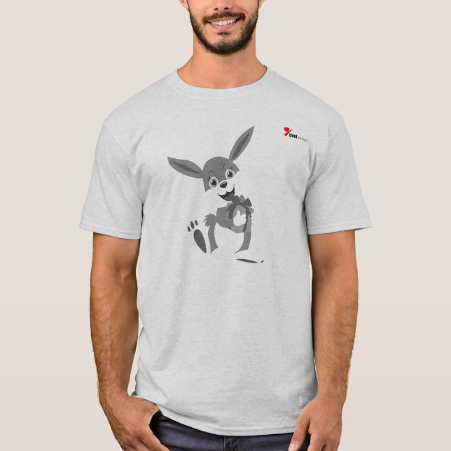 T-shirt gris lapin de dessin animé mignon offrant  (Devant)