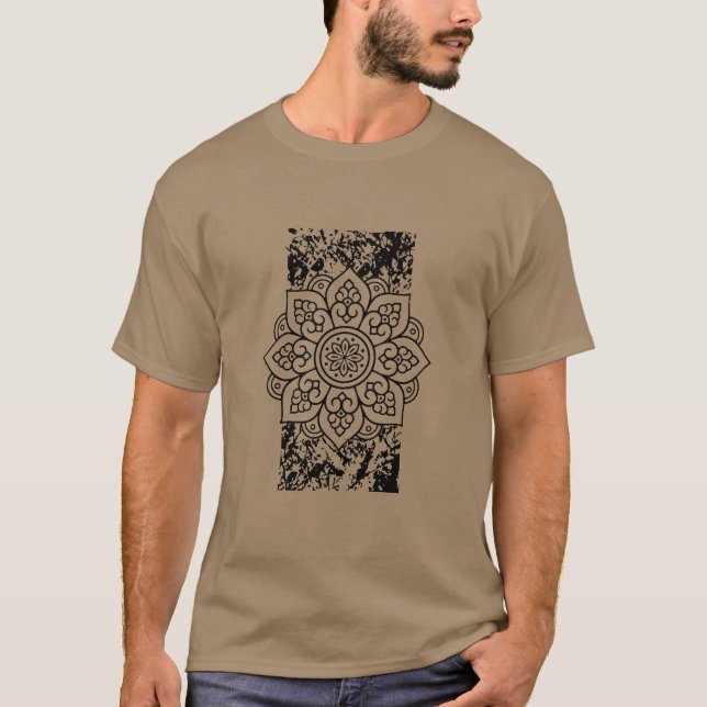 T-Shirt Gris Mandalas Grunge (Devant)