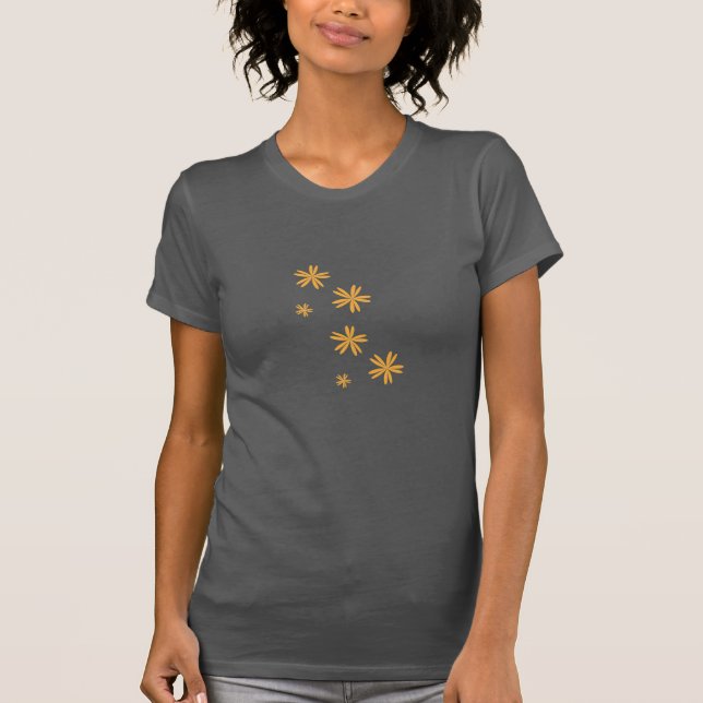 T-shirt gris mince pour femmes avec fleur jaune (Devant)