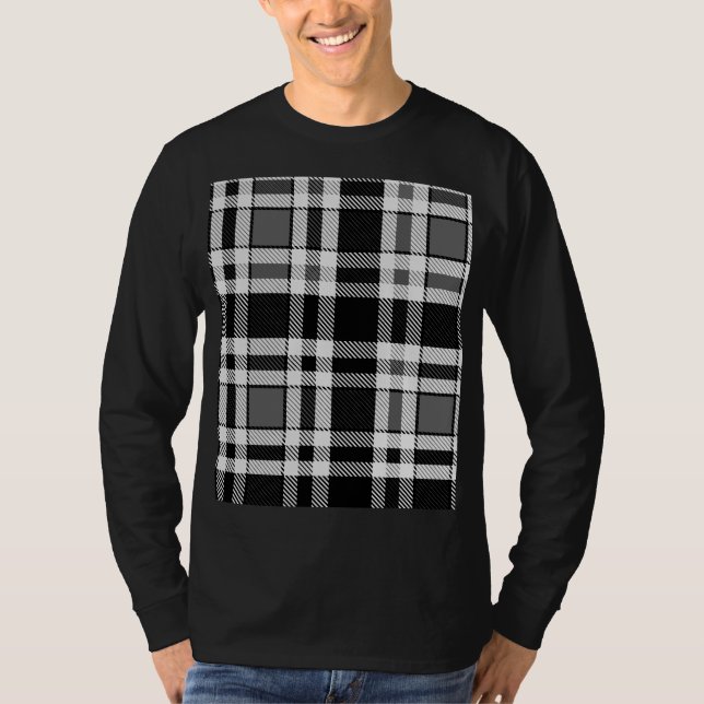 T-shirt Gris Noir Blanc Flanné Plaid Tartan Design (Devant)